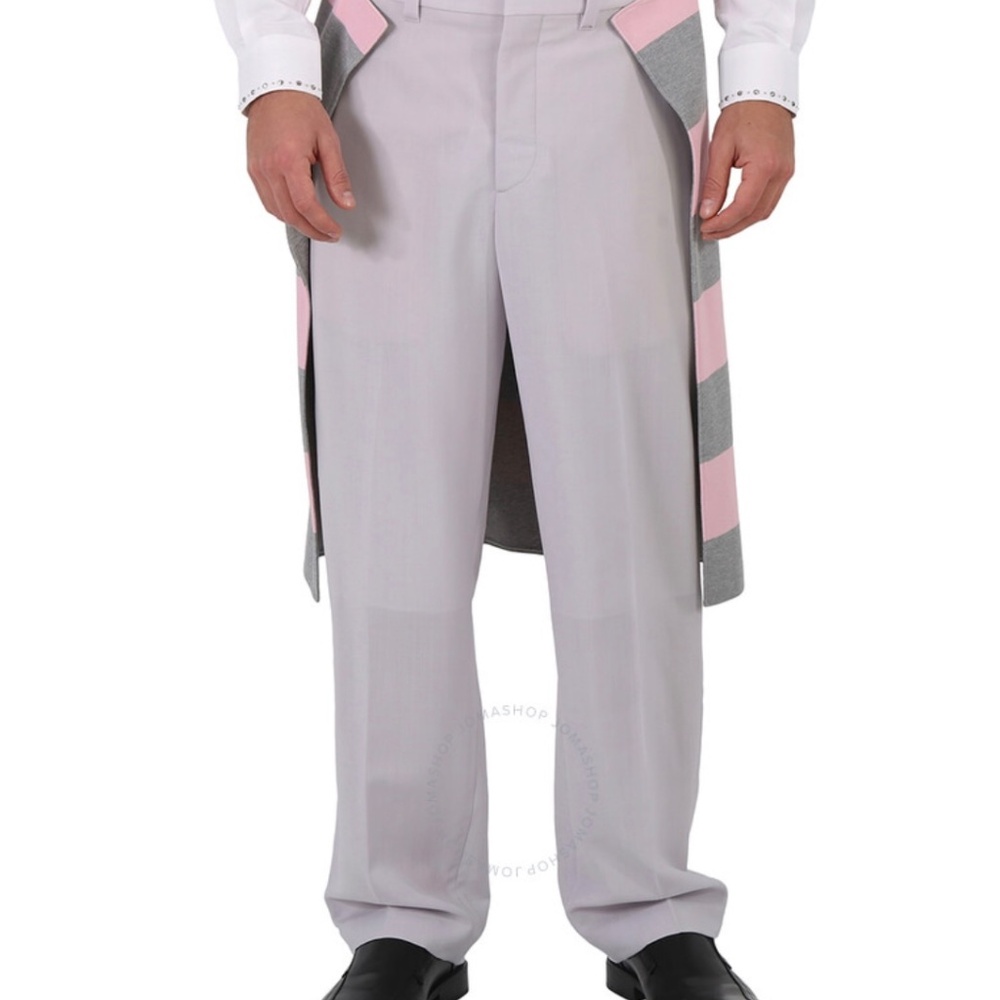 Burberry Men’s Light Pebble Grey Striped Skirt Mohair Wool Wide-legged Trousers